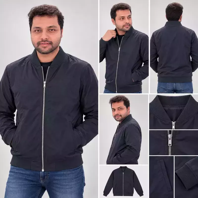 Men’s Solid Lightweight Bomber Jacket – Black