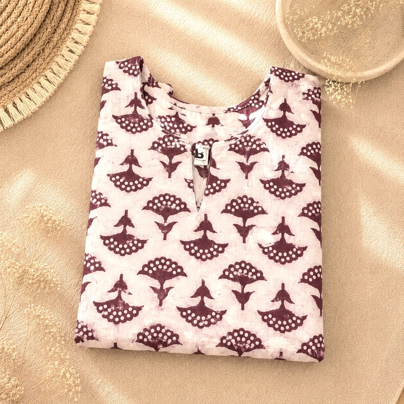Pink Dabu Block Printed Short Kurti