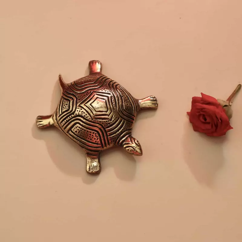 Brass Tortoise with Shree Yantra/Kuber Yantra on Back - 3.2 inch Length | Brass Tortoise with Shree Yantra/Kuber Yantra for Prosperity
