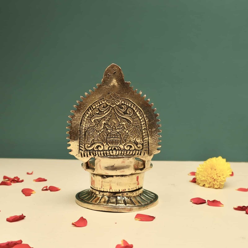 Brass Asta Lakshmi Deepam/Lamp - 6 inch Height | Auspicious Brass Deepam/Lamp with Asta Lakshmi Design for Sacred Lighting