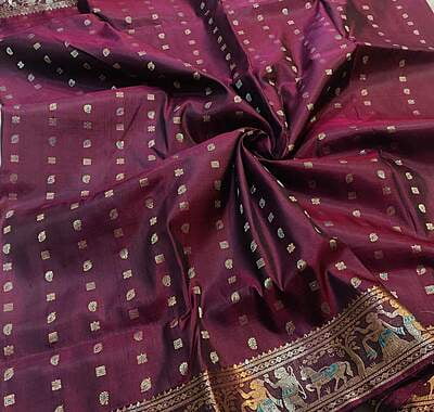 wine color 2000 buta pure mulberry silk Swarnachari saree
