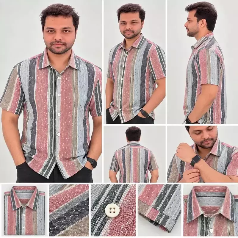 Multicolor Vertical Stripe Textured Half Sleeve Shirt 4840