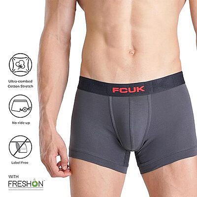 FCUK Cotton Elastane Flex Archway, Men's Solid Trunks Pack of 2 Regular Fit