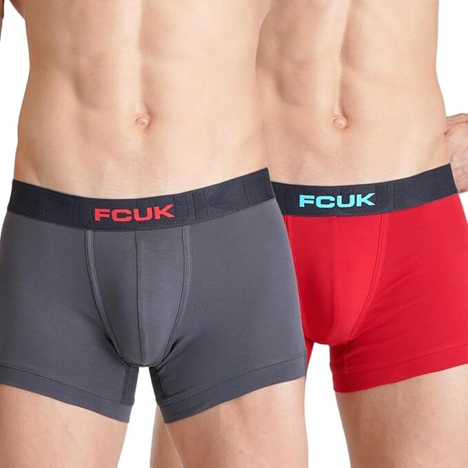 FCUK Cotton Elastane Flex Archway, Men's Solid Trunks Pack of 2 Regular Fit