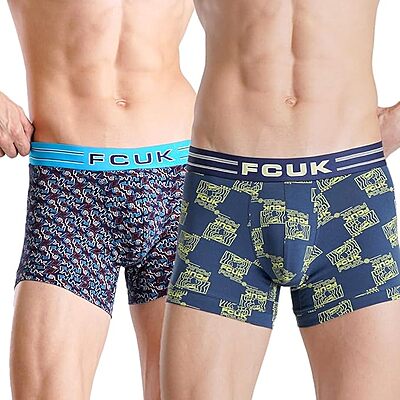 FCUK Cotton Elastane Flex Brixton, Men's Printed Trunks Pack of 2 Regular Fit