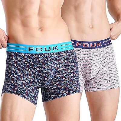 FCUK Cotton Elastane Flex Brixton, Men's Printed Trunks Pack of 2 Regular Fit