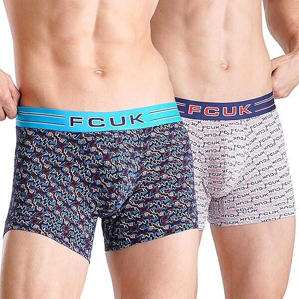 FCUK Cotton Elastane Flex Brixton, Men's Printed Trunks Pack of 2 Regular Fit