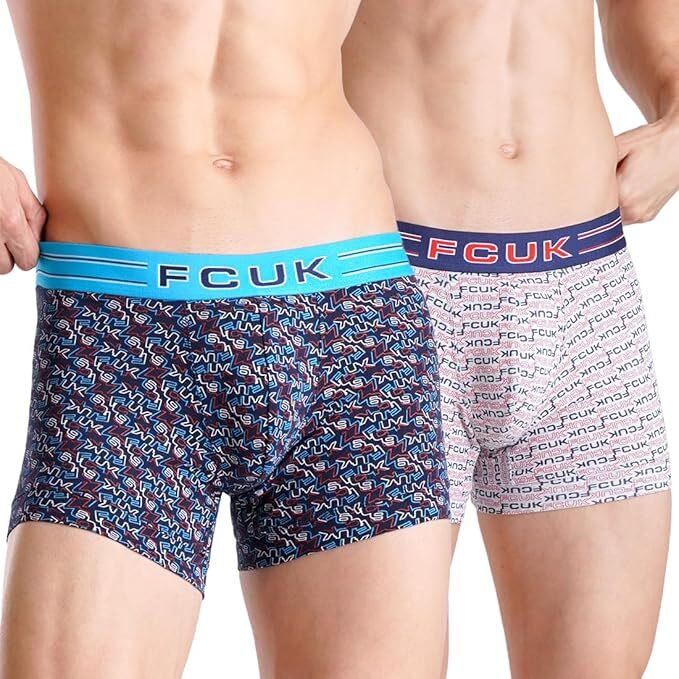 FCUK Cotton Elastane Flex Brixton, Men's Printed Trunks Pack of 2 Regular Fit