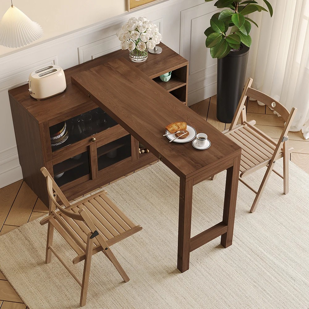 Furnlluxra Multi-Functional Solid Wood Expandable Dining Table with Storage Unit