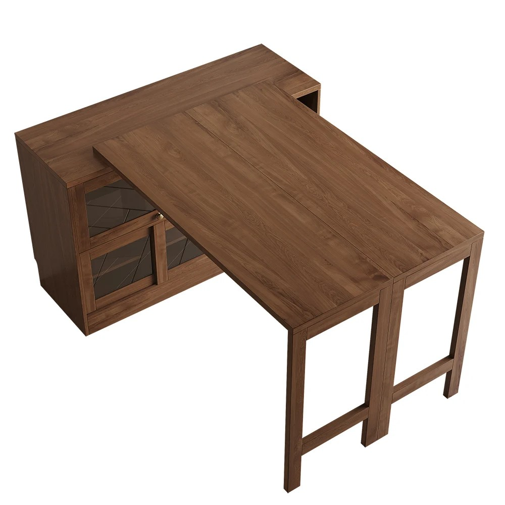 Furnlluxra Multi-Functional Solid Wood Expandable Dining Table with Storage Unit