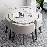 Modern Space-Saving Round Dining Table Set with Hidden Chairs