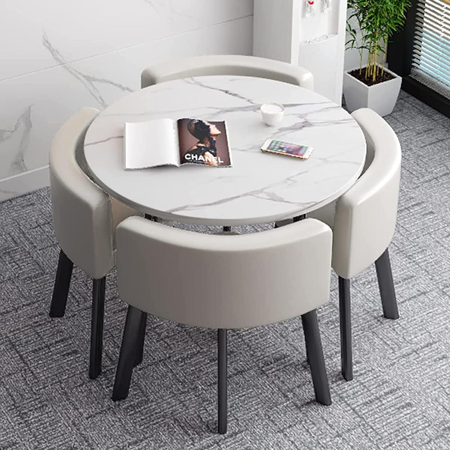 Modern Space-Saving Round Dining Table Set with Hidden Chairs