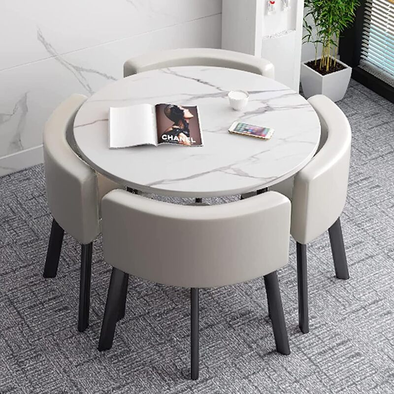 Modern Space-Saving Round Dining Table Set with Hidden Chairs