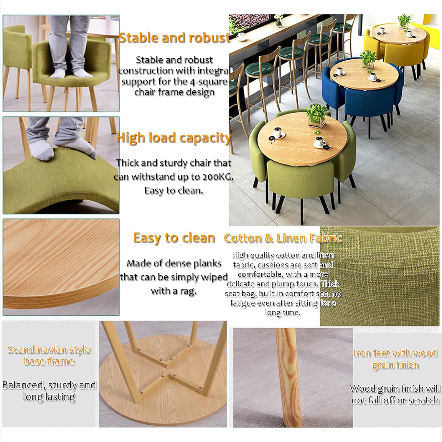 Modern Space-Saving Round Dining Table Set with Hidden Chairs