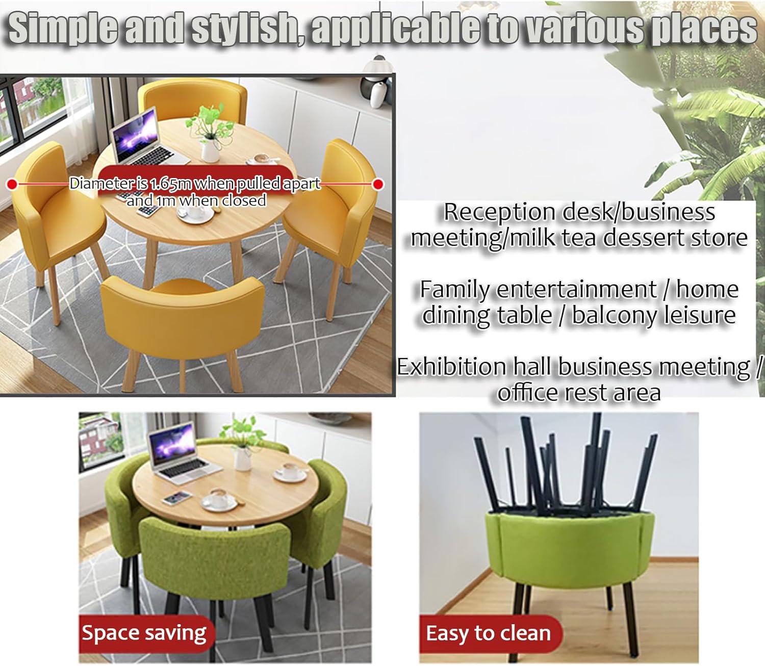 Modern Space-Saving Round Dining Table Set with Hidden Chairs
