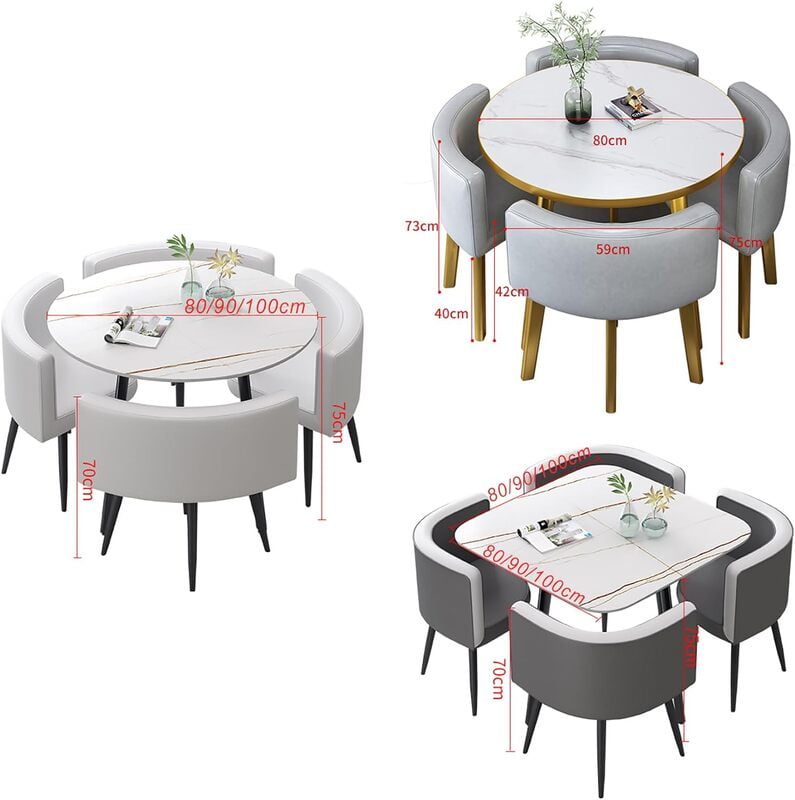 Modern Space-Saving Round Dining Table Set with Hidden Chairs
