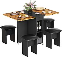 Multifunctional Foldable Dining Table Set with 4 Stools & Storage � Rustic Brown & Black, Space-Saving Design