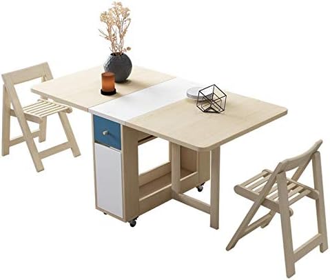 Foldable 6-Seater Dining Table Set with 4 Folding Chairs and Storage Drawer � Convertible Multipurpose Space-Saving Dining Table on Wheels