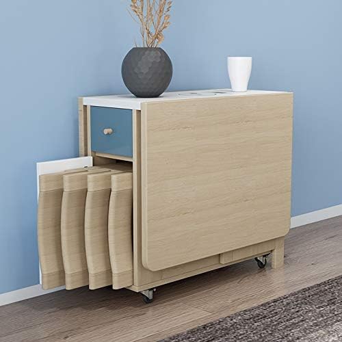 Foldable 6-Seater Dining Table Set with 4 Folding Chairs and Storage Drawer � Convertible Multipurpose Space-Saving Dining Table on Wheels