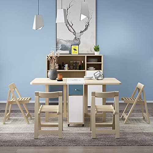Foldable 6-Seater Dining Table Set with 4 Folding Chairs and Storage Drawer � Convertible Multipurpose Space-Saving Dining Table on Wheels