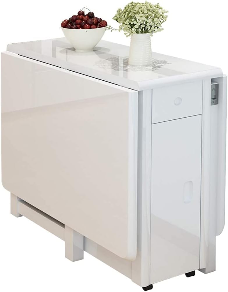 Modern Glossy White Foldable Dining Table Set with Storage | Space-Saving Convertible Table with 6 Chairs � FSSFD_15