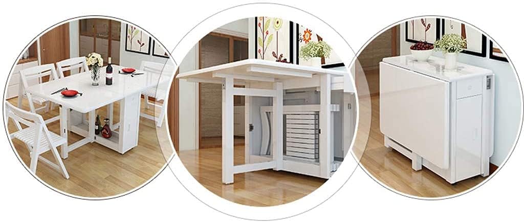 Modern Glossy White Foldable Dining Table Set with Storage | Space-Saving Convertible Table with 6 Chairs � FSSFD_15