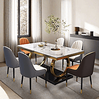 Modern Luxury Marble Dining Table Set with 6 Elegant Chairs � White Marble Top & Gold Base (FSSFD-16)