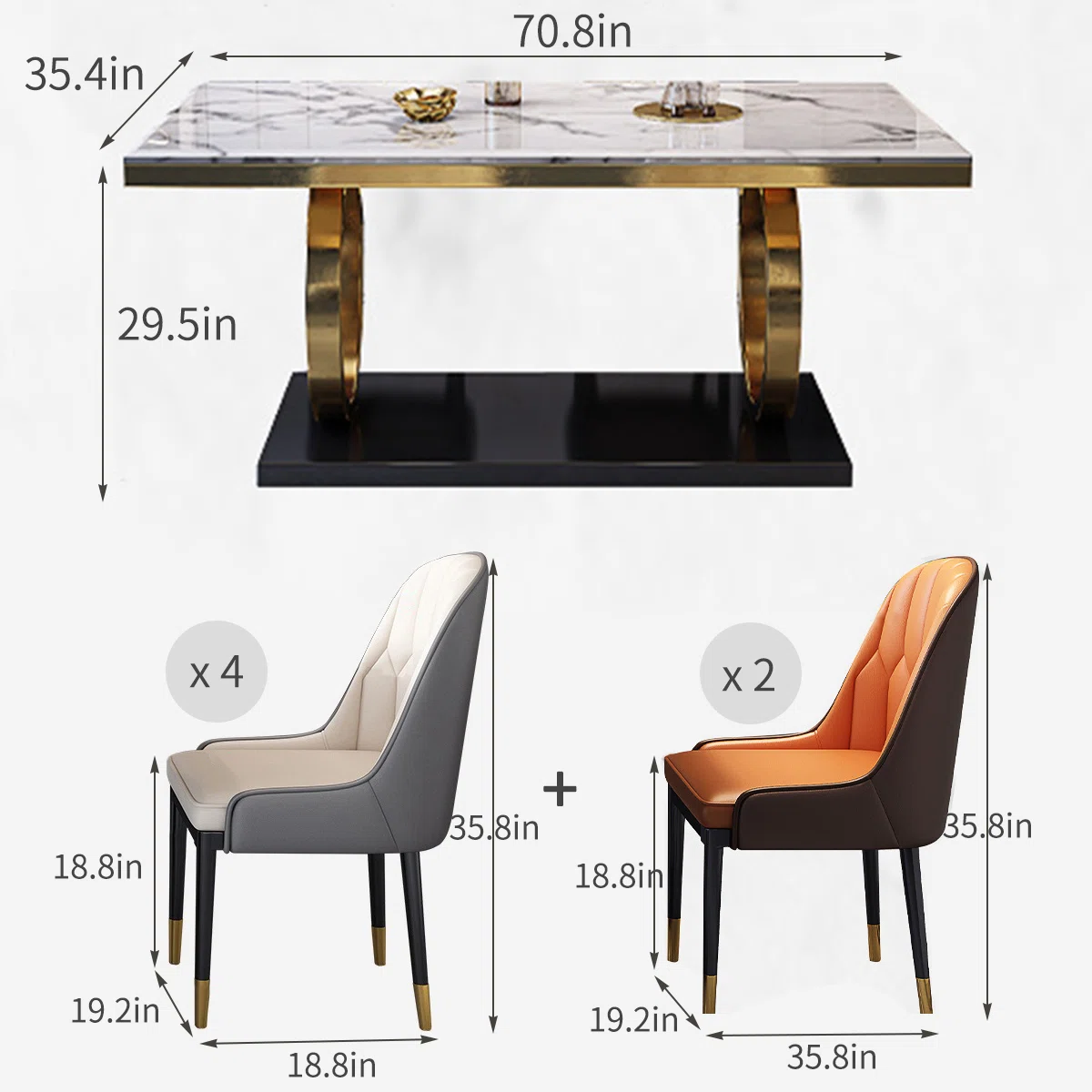 Modern Luxury Marble Dining Table Set with 6 Elegant Chairs � White Marble Top & Gold Base (FSSFD-16)