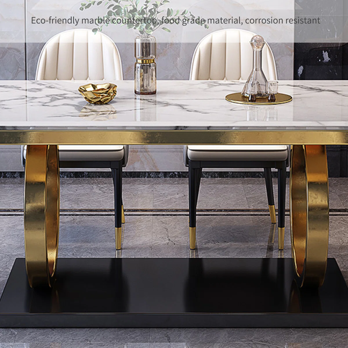 Modern Luxury Marble Dining Table Set with 6 Elegant Chairs � White Marble Top & Gold Base (FSSFD-16)