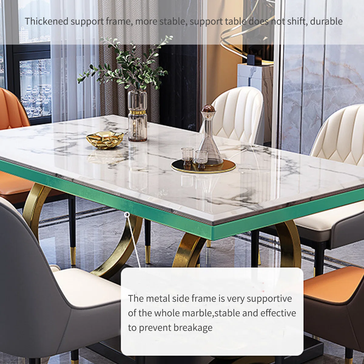 Modern Luxury Marble Dining Table Set with 6 Elegant Chairs � White Marble Top & Gold Base (FSSFD-16)