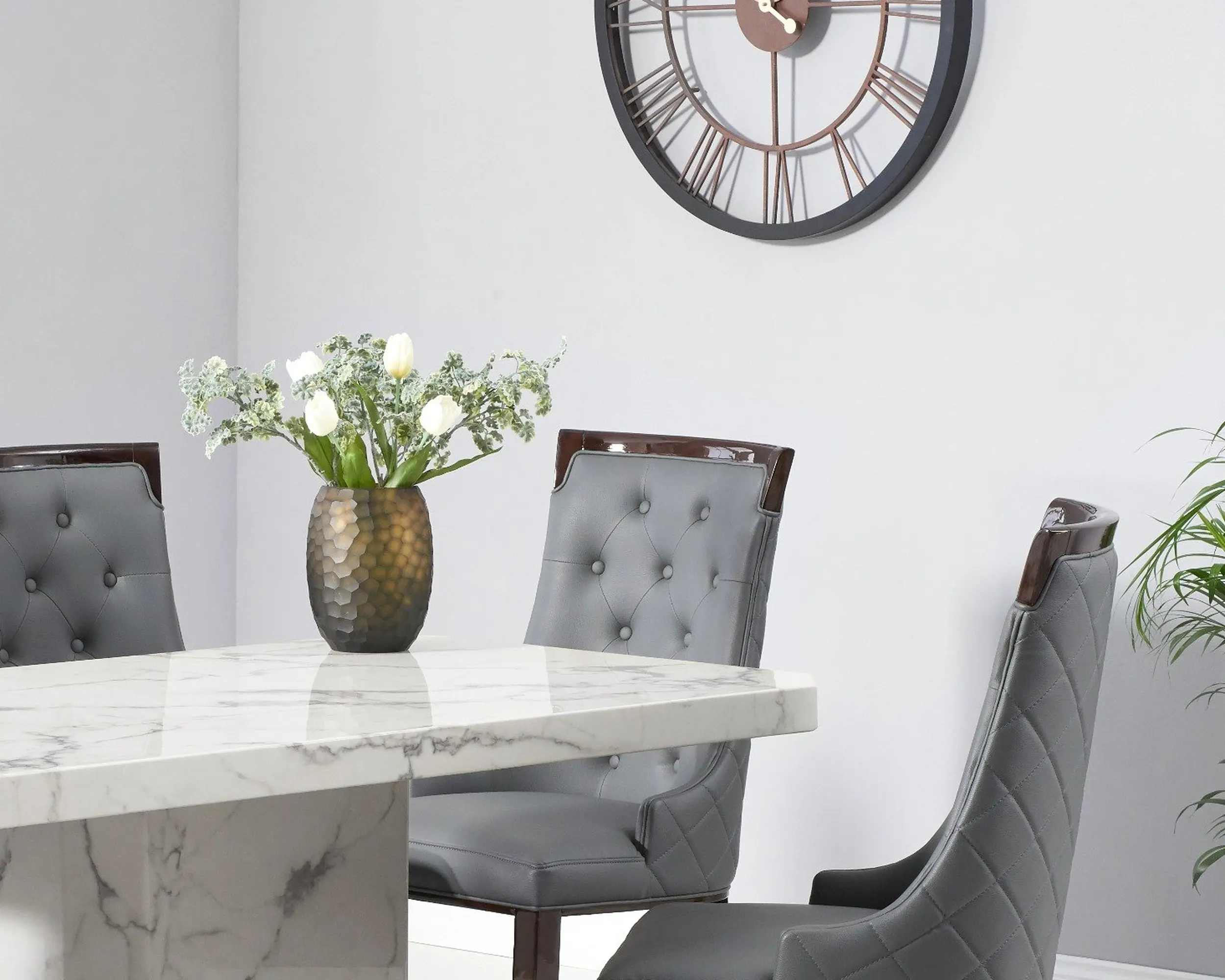 Modern 6-Seater Marble Dining Table Set with Upholstered Chairs – Grey & Cream Options