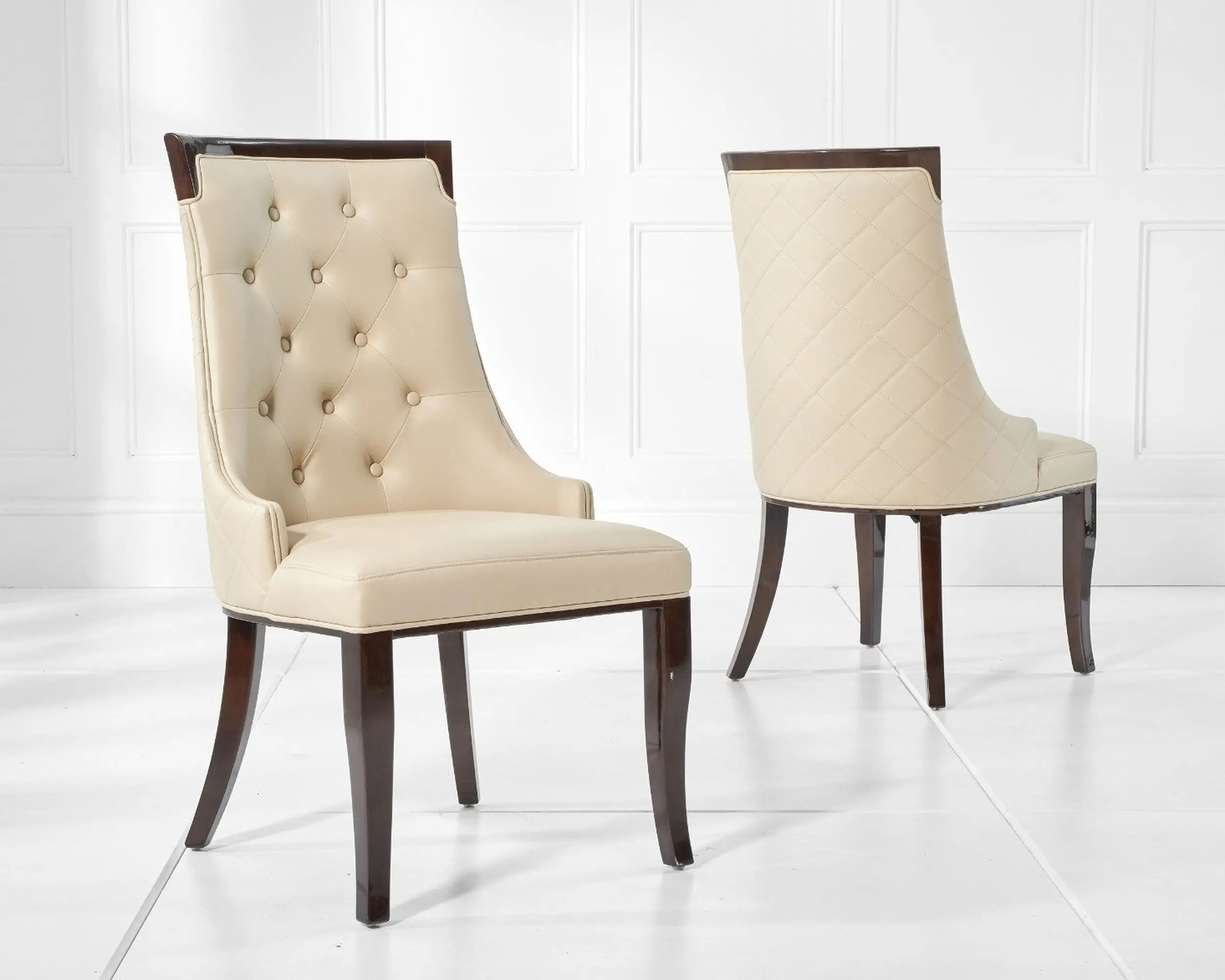 Modern White Marble Dining Table Set with 6 Grey Quilted Chairs � Curved Black Base