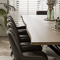 Modern 8-Seater Wooden Dining Table with Beige Cushioned Chairs � X-Leg Base Design