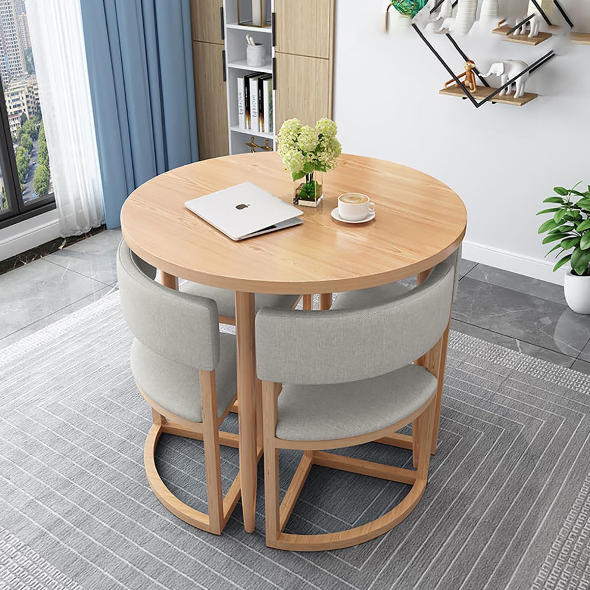 Modern Space Saving Round Dining Table with 4 Chairs