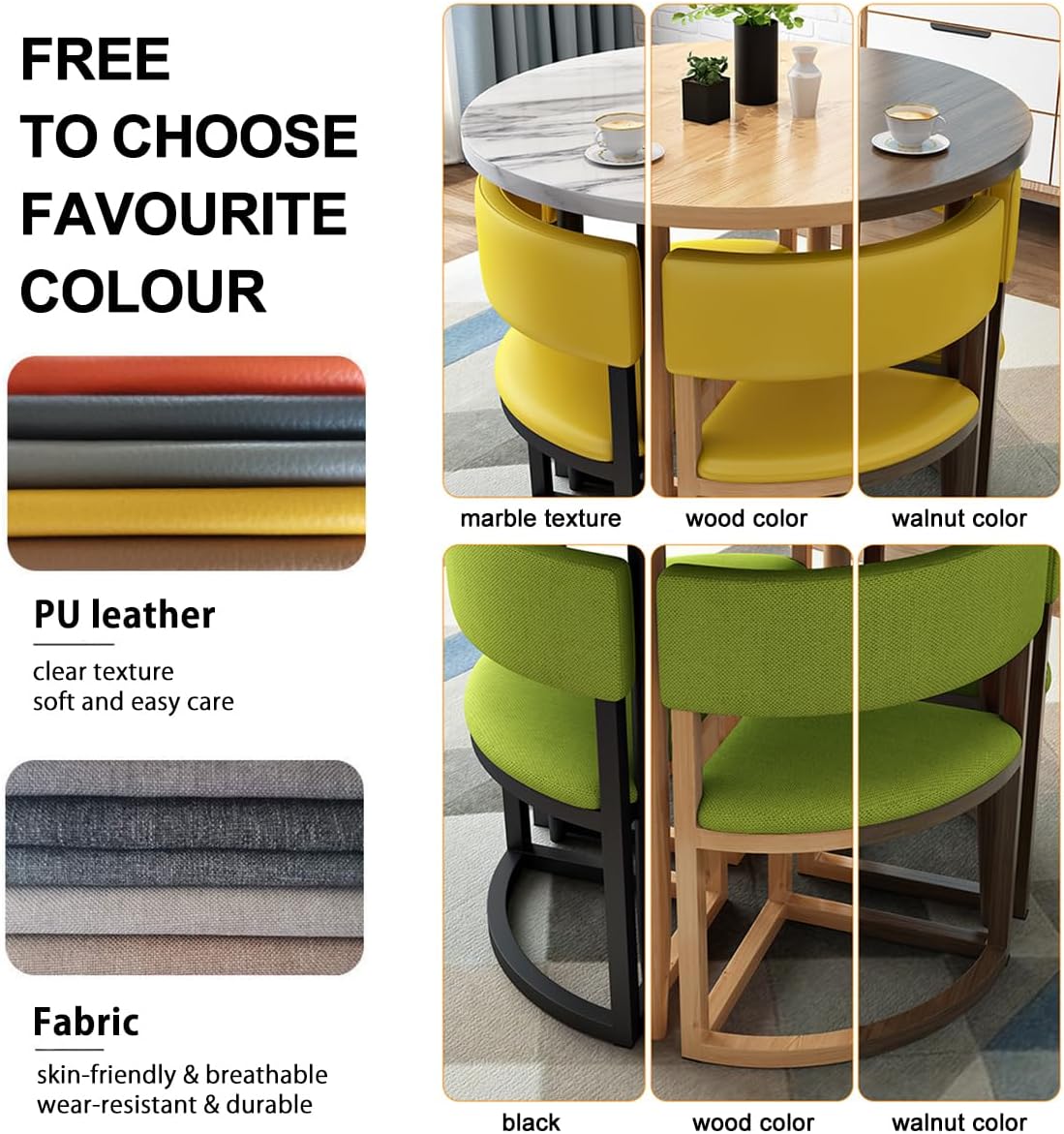 Modern Space Saving Round Dining Table with 4 Chairs