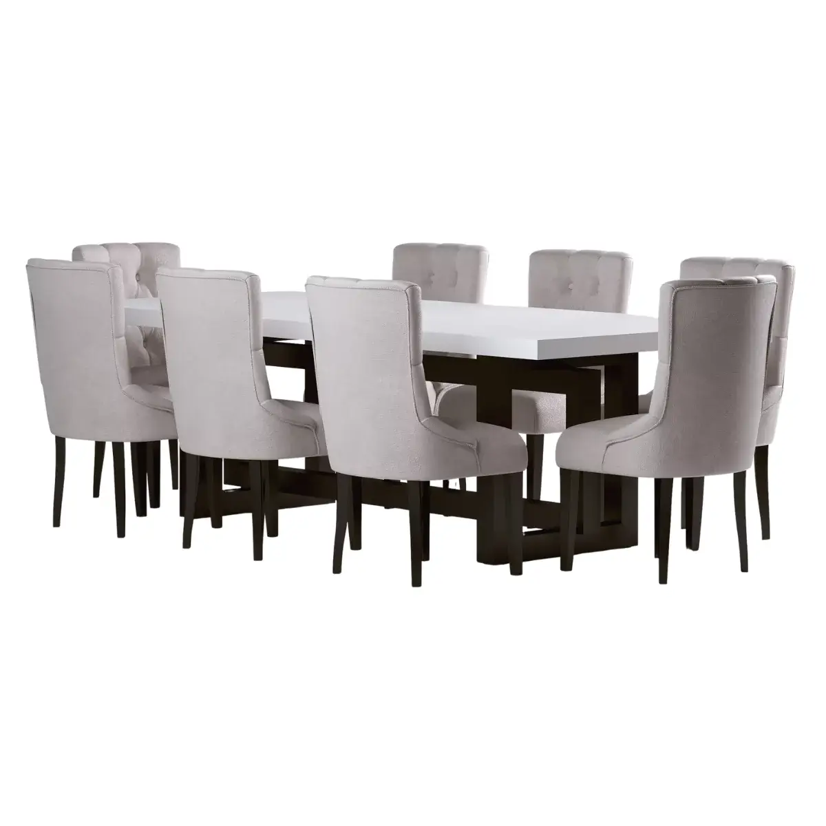 Premium 8-Seater White Dining Table Set with Tufted Upholstered Chairs � Elegant Modern Classic Design
