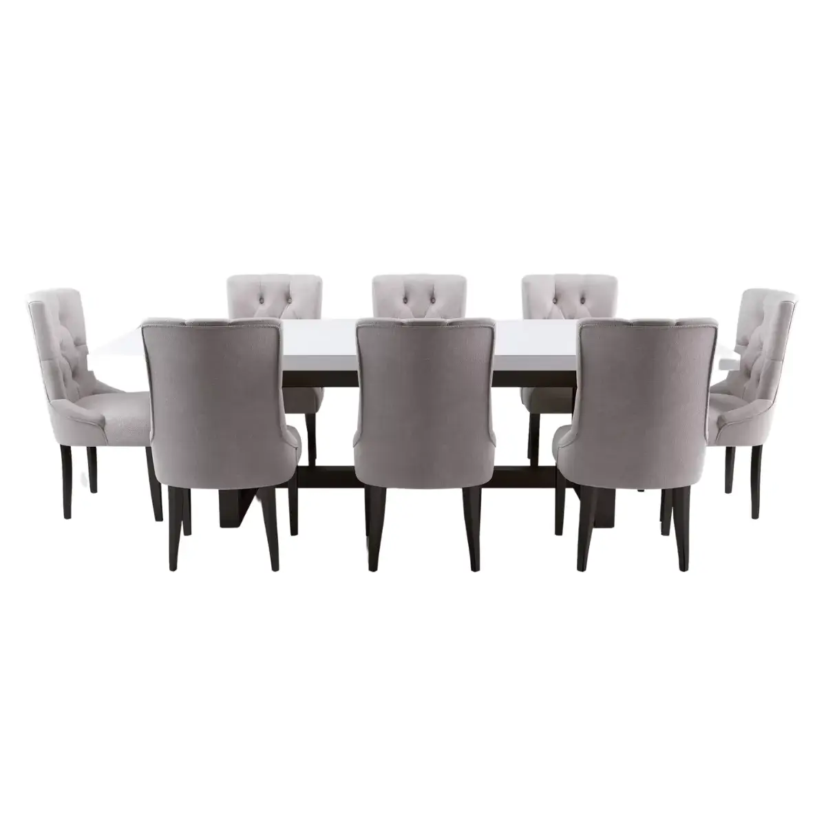 Premium 8-Seater White Dining Table Set with Tufted Upholstered Chairs � Elegant Modern Classic Design