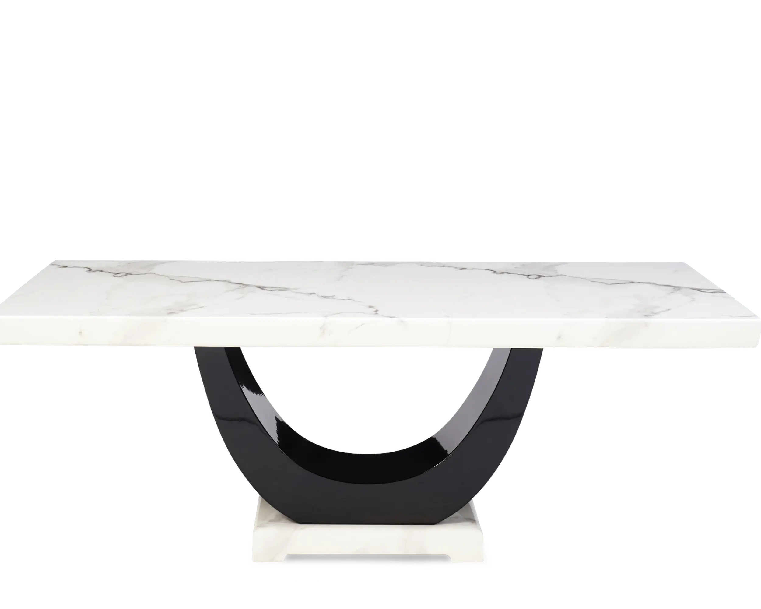 Luxury White Marble Dining Table with High-Gloss Black Curved Base � Contemporary 6-Seater Design
