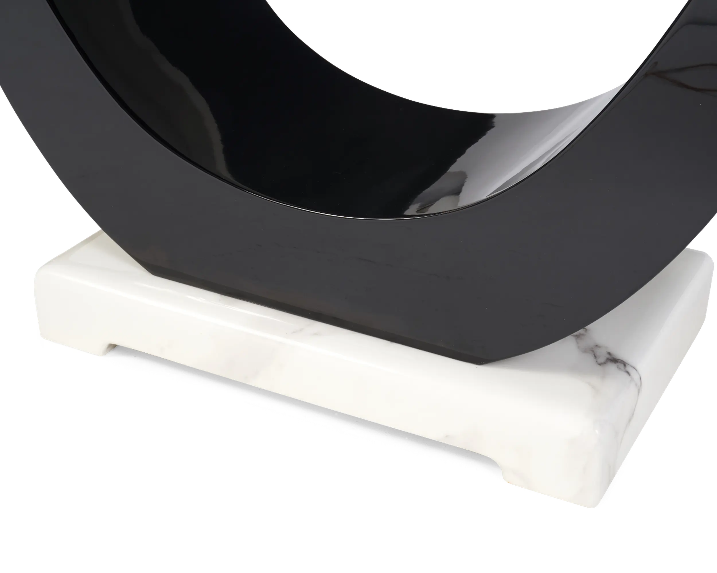 Modern Marble Dining Table Set with 6 Diamond-Stitched Grey Chairs � High Gloss Black Base