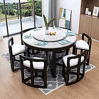 Furnlluxra 6 Seater Round Dining Table with Hidden Chairs Rotating