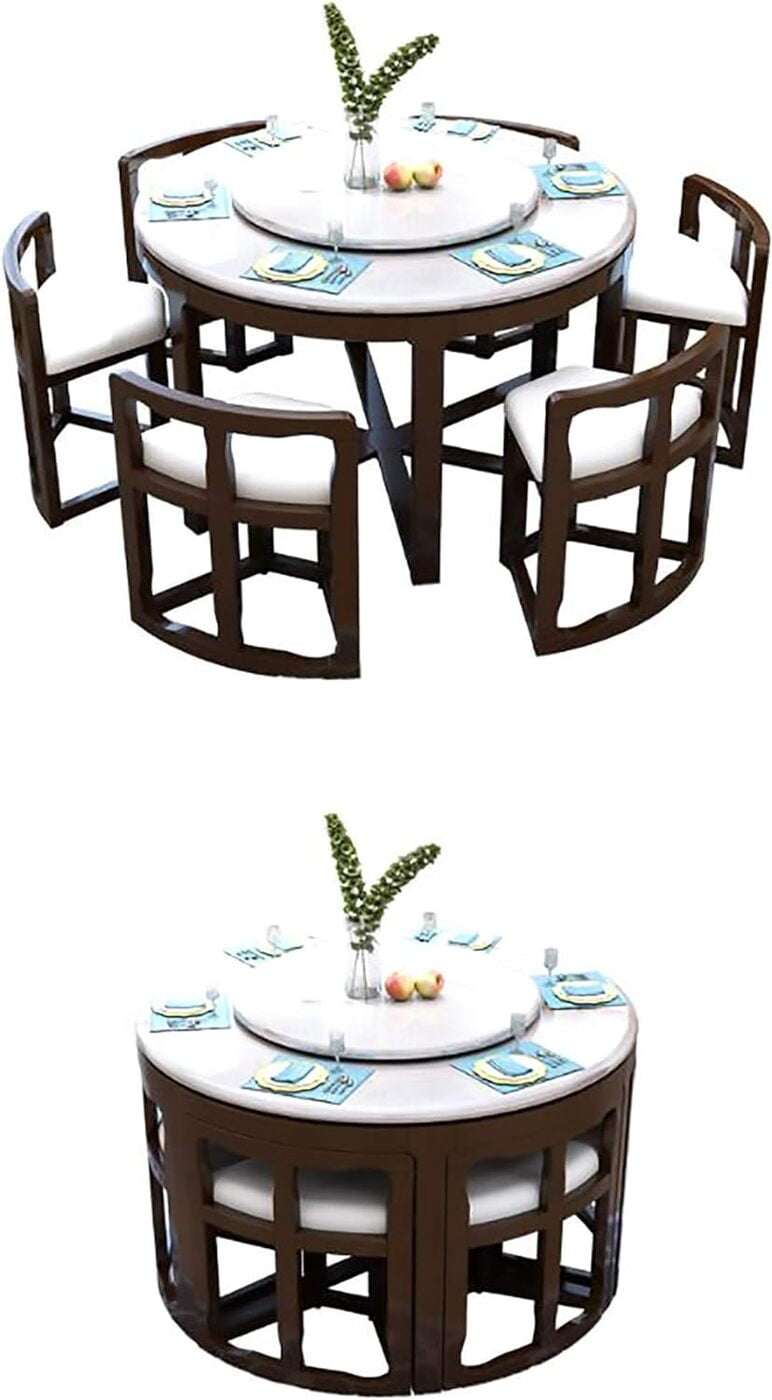 Furnlluxra 6 Seater Round Dining Table with Hidden Chairs Rotating