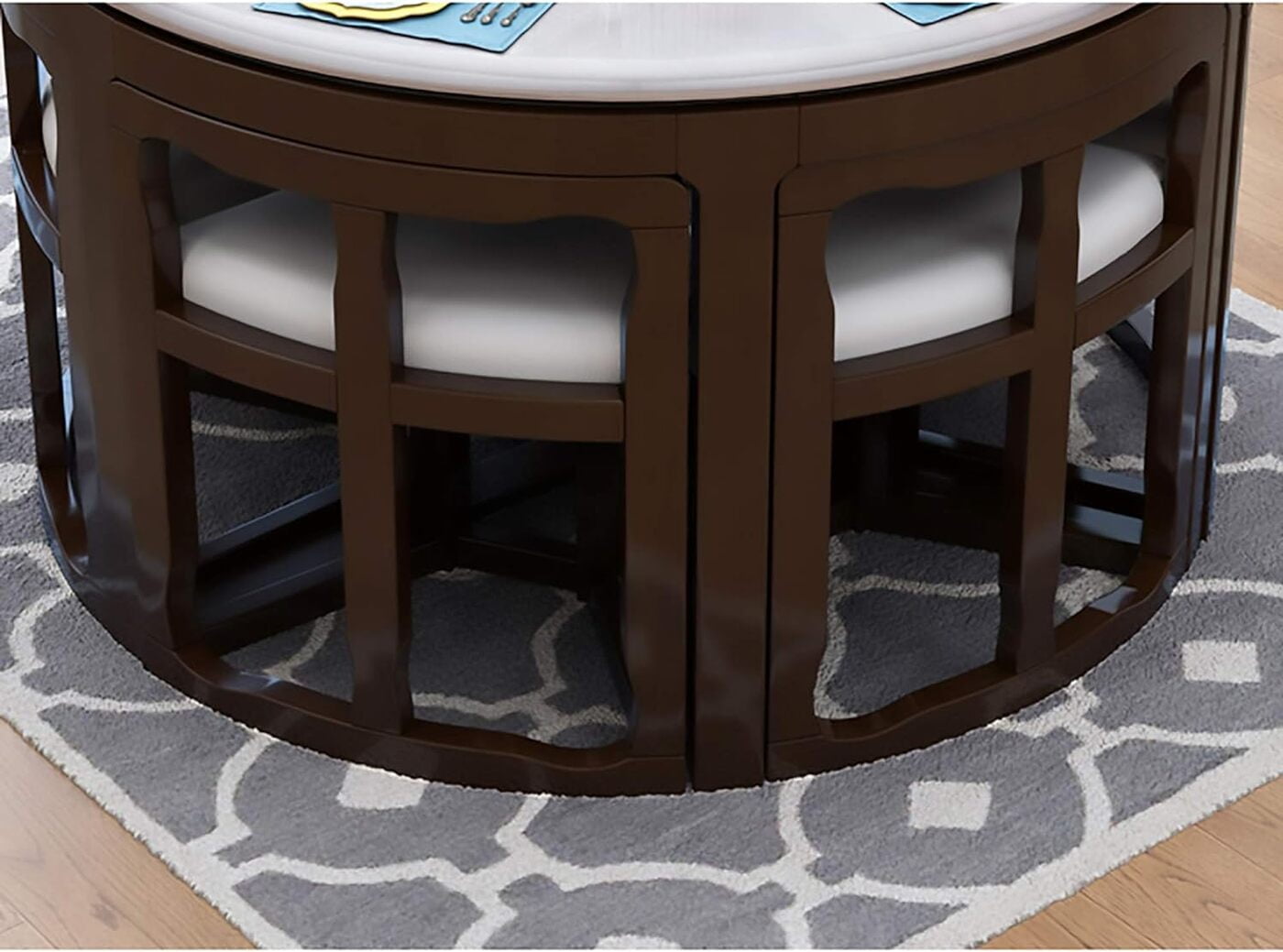 Furnlluxra 6 Seater Round Dining Table with Hidden Chairs Rotating