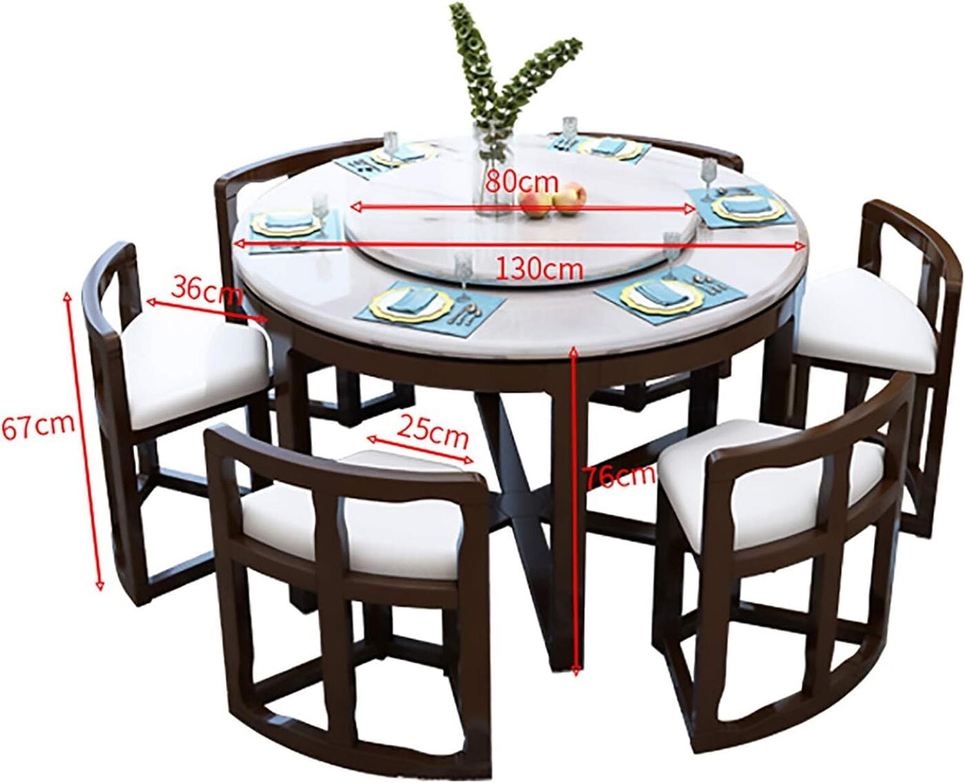 Furnlluxra 6 Seater Round Dining Table with Hidden Chairs Rotating