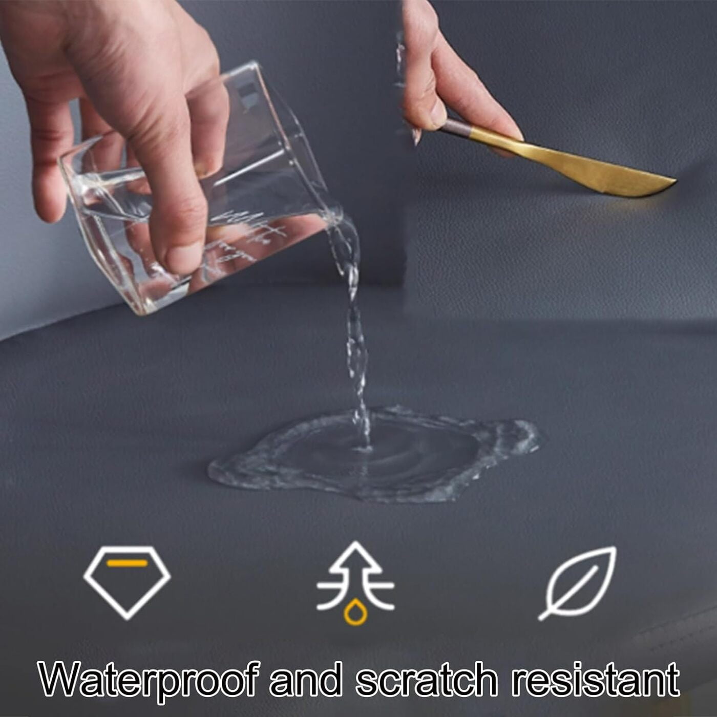 35.5 Marble Look Tabletop with Golden Edge Space Saving Design