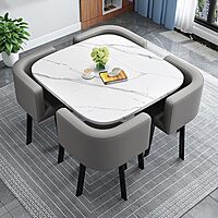 Marina Modern 4 Seater Marble-Look Dining Table Set with Padded Chairs