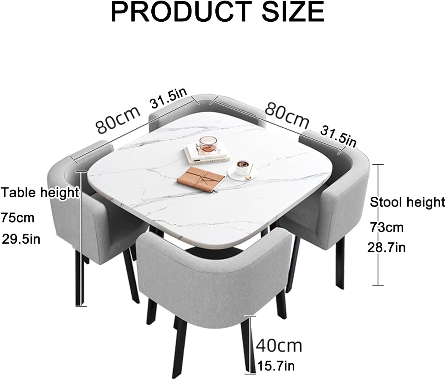 Marina Modern 4 Seater Marble-Look Dining Table Set with Padded Chairs