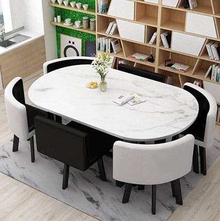 Milano Modern Oval Marble Dining Table Set with 6 Chairs