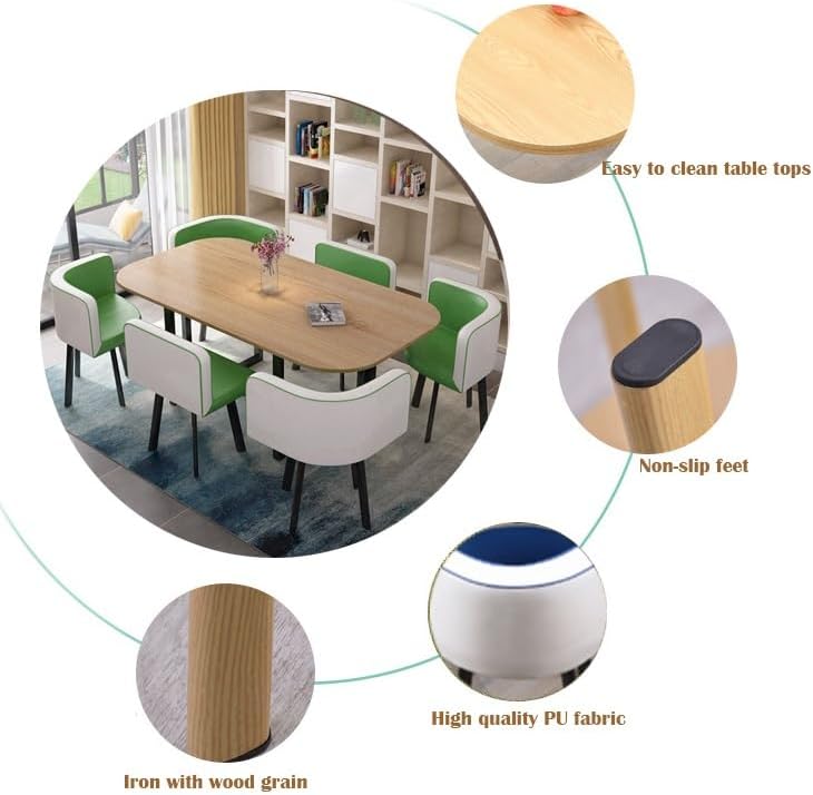 Malburn Modern 6-Seater Rectangular Dining Table Set with Curved PU Leather Chairs � Marble Finish Top