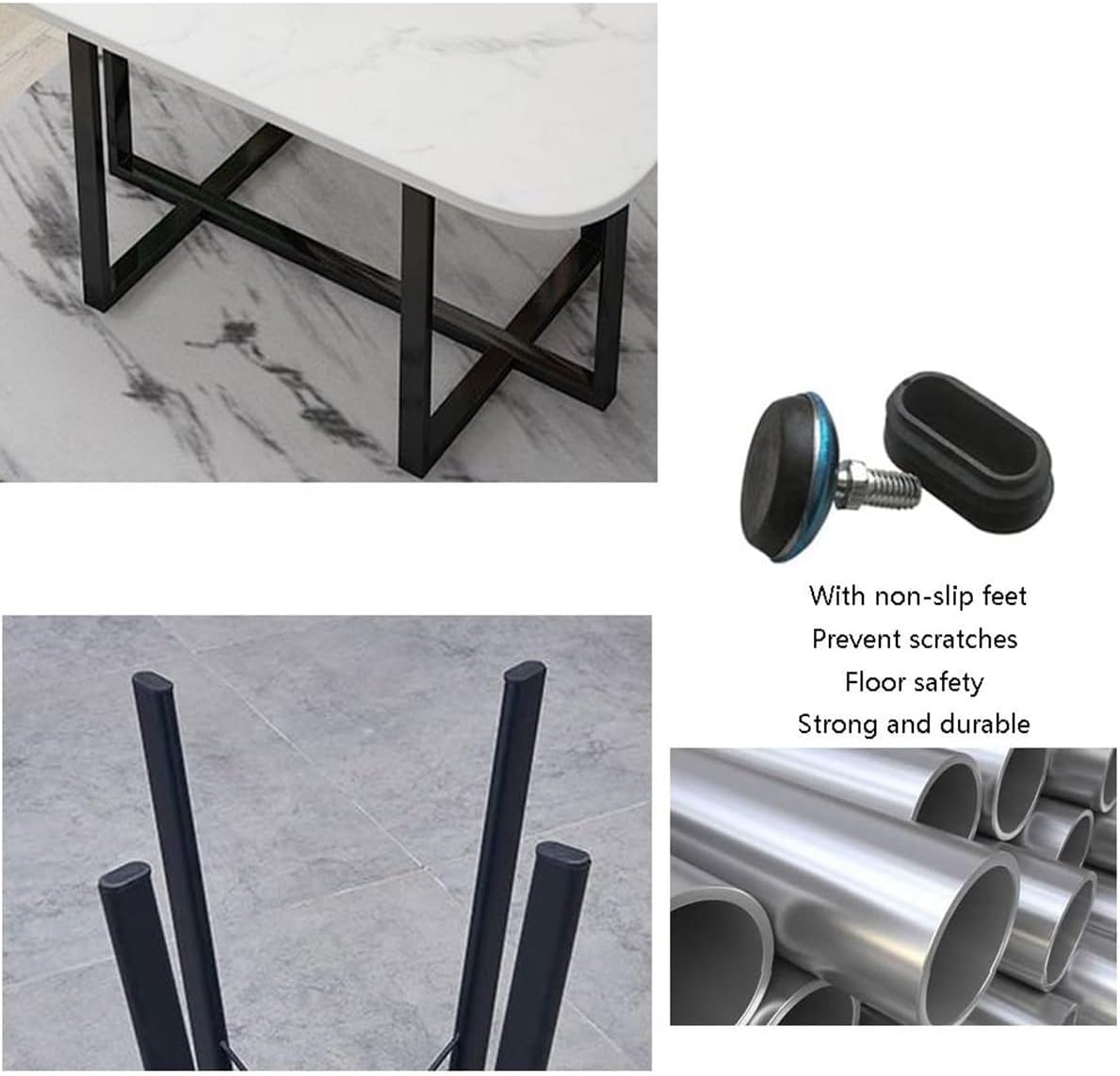 Malburn Modern 6-Seater Rectangular Dining Table Set with Curved PU Leather Chairs � Marble Finish Top