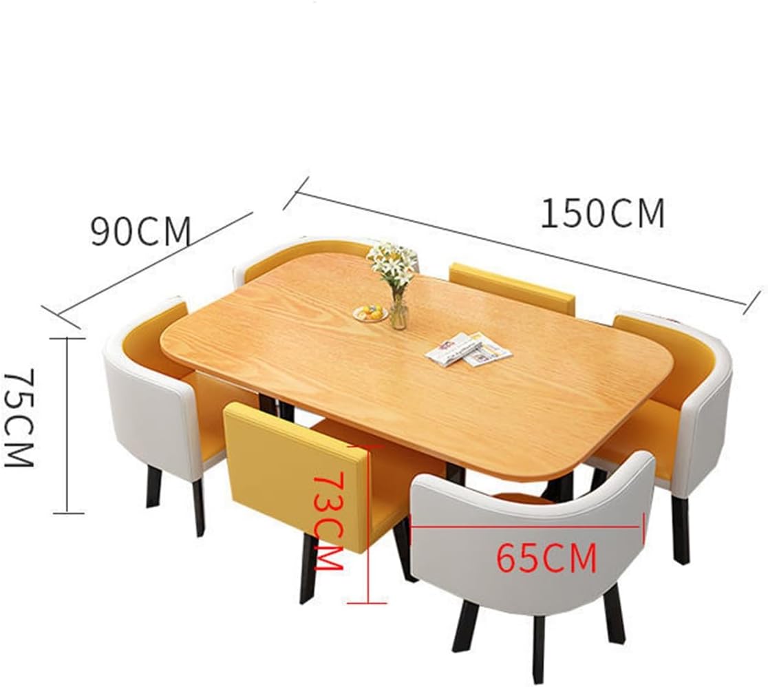 Malburn Modern 6-Seater Rectangular Dining Table Set with Curved PU Leather Chairs � Marble Finish Top